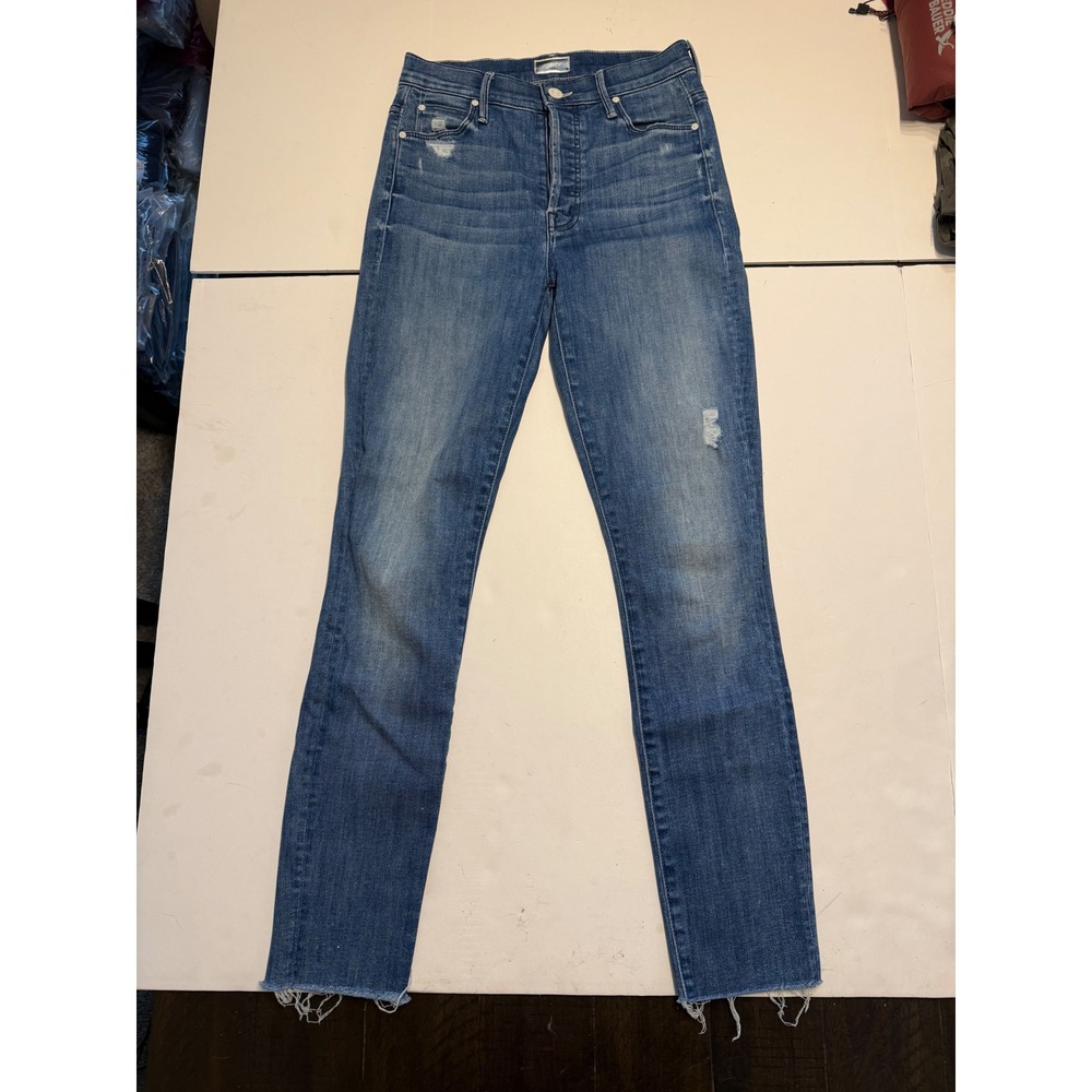 Mother The Stunner Ankle Fray Jeans Graffiti Girl Wash Size 24 Skinny High Rise